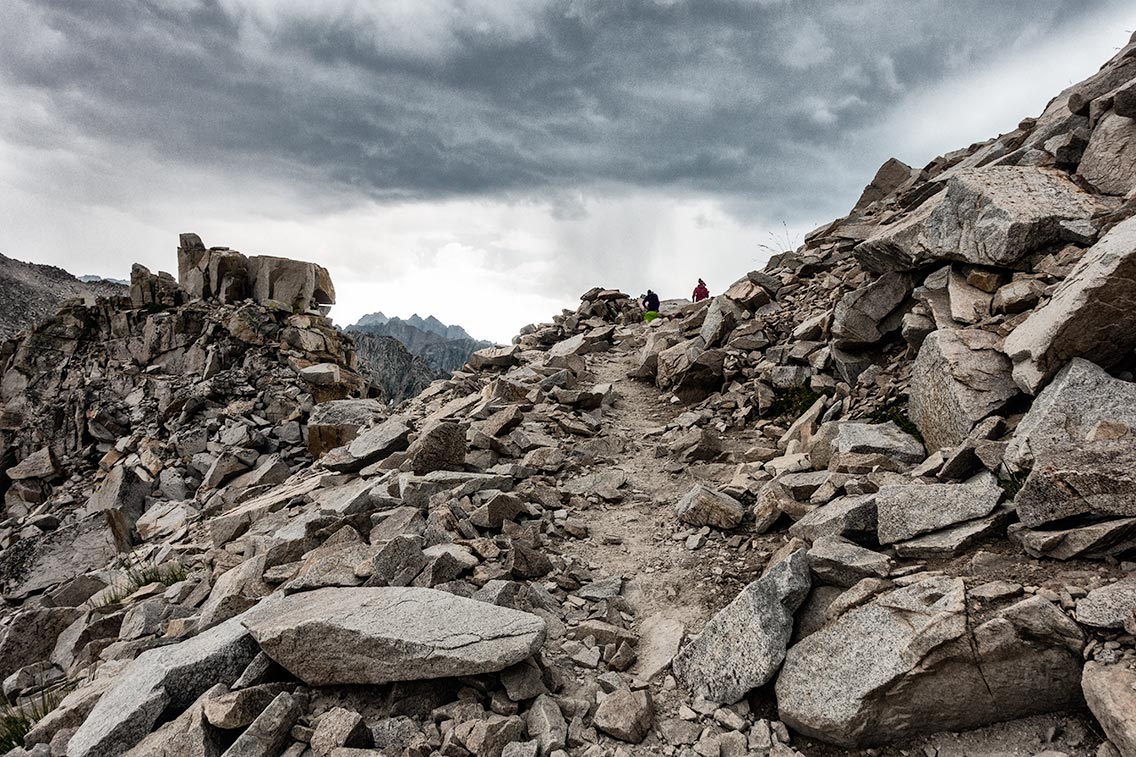 Looking up at Kearsarge Pass, just before a storm